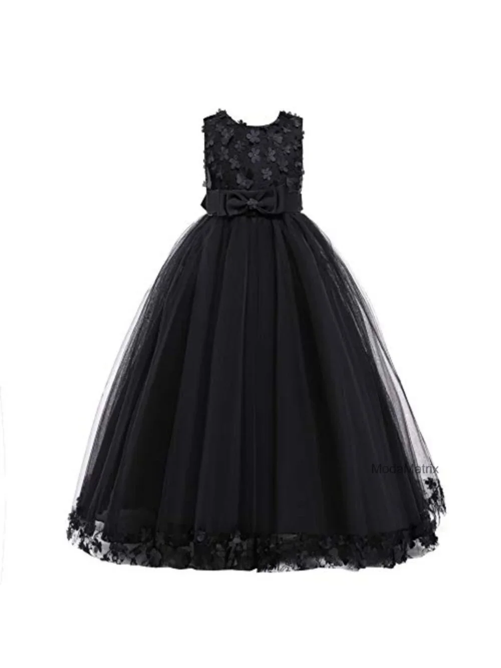 Girls Lace Applique Flower Girl Dress Tulle Formal Gown Sleeveless